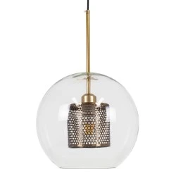 Μοντέρνο κρεμαστό φωτιστικό οροφής AVERY 1ΧΕ27 AC 220-240V με διάφανο γυαλί & χρυσό μεταλλικό πλέγμα Φ30