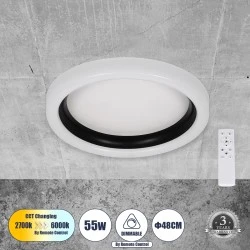 LED πλαφονιέρα οροφής MELINA λευκός-μαύρος κύκλος 55W 6376lm 120° CCT 2700K-4500K-6000K εναλλασσόμενου φωτισμού με τηλεχειριστήριο dimmable Φ48cm AC 220-240V IP20 Φ48xY9cm