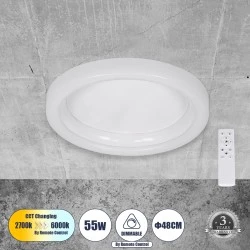 LED πλαφονιέρα οροφής MELINA λευκός κύκλος 55W 6376lm 120° CCT 2700K-4500K-6000K εναλλασσόμενου φωτισμού με τηλεχειριστήριο dimmable Φ48cm AC 220-240V IP20 Φ48xY9cm