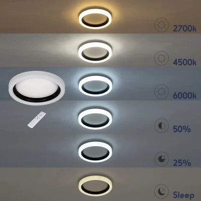 LED πλαφονιέρα οροφής MELINA λευκός-ανθρακί κύκλος 55W 6376lm 120° CCT 2700K-4500K-6000K εναλλασσόμενου φωτισμού με τηλεχειριστήριο dimmable Φ48cm AC 220-240V IP20 Φ48xY9cm