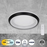 LED πλαφονιέρα οροφής MELINA μαύρος κύκλος 55W 6376lm 120° CCT 2700K-4500K-6000K εναλλασσόμενου φωτισμού με τηλεχειριστήριο dimmable Φ48cm AC 220-240V IP20 Φ48xY9cm