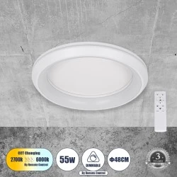 LED πλαφονιέρα οροφής MELINA λευκό δαχτυλίδι 55W 6376lm 120° CCT 2700K-4500K-6000K εναλλασσόμενου φωτισμού με τηλεχειριστήριο dimmable Φ48cm AC 220-240V IP20 Φ48xY9cm