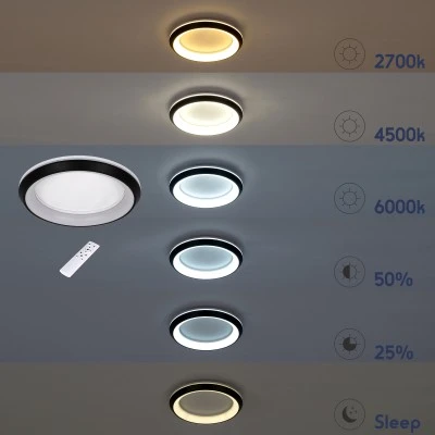 LED πλαφονιέρα οροφής MELINA ανθρακί κύκλος 55W 6376lm 120° CCT 2700K-4500K-6000K εναλλασσόμενου φωτισμού με τηλεχειριστήριο dimmable Φ48cm AC 220-240V IP20 Φ48xY9cm