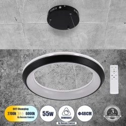 Κρεμαστή Πλαφονιέρα MELINA Κύκλος LED CCT 55W 6376lm 120° AC 220-240V - Εναλλαγή Φωτισμού μέσω Τηλεχειριστηρίου All In One -Dimmable Φ48cm - Μαύρο