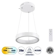 Κρεμαστό Φωτιστικό NEMESIS Δαχτυλίδι-Κύκλος LED CCT 20W 2356lm 360° AC 220-240V - Εναλλαγή Φωτισμού μέσω Τηλεχειριστηρίου All In One-Dimmable Φ25cm - Λευκό