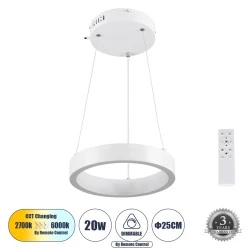 Κρεμαστό Φωτιστικό NEMESIS Δαχτυλίδι-Κύκλος LED CCT 20W 2356lm 360° AC 220-240V - Εναλλαγή Φωτισμού μέσω Τηλεχειριστηρίου All In One-Dimmable Φ25cm - Λευκό