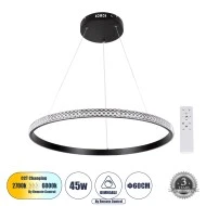 Κρεμαστό Φωτιστικό Δαχτυλίδι-Κύκλος LED DIAMOND CCT 45W 5230lm 360° AC 220-240V - Εναλλαγή Φωτισμού μέσω Τηλεχειριστηρίου All In One - Μαύρο 