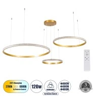 Κρεμαστό Φωτιστικό Δαχτυλίδι-Κύκλος LED DIAMOND TRIO CCT 120W 14723lm 360° AC 220-240V - Εναλλαγή Φωτισμού μέσω Τηλεχειριστηρίου All In One- Χρυσό Βούρτσας