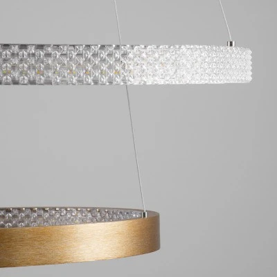 GloboStar® DIAMOND DUO 61151-DECO Κρεμαστό Φωτιστικό Δαχτυλίδι-Κύκλος LED CCT 75W 8743lm 360° AC 220-240V - Εναλλαγή Φωτισμού μέσω Τηλεχειριστηρίου All In One Ψυχρό 6000k+Φυσικό 4500k+Θερμό 2700k Dimmable Φ40+60cm - Χρυσό Βούρτσας - 3 Years Warranty