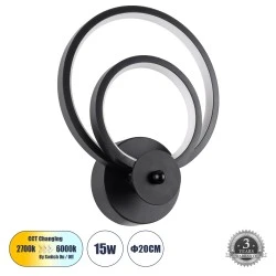 Μοντέρνα επιτοίχια απλίκα LED kelvo® FREDDIE 15W 1800lm 300° AC 220-240V IP20 ρυθμιζόμενο λευκό CCT με εναλλαγή χρωμάτων και On/Off 2700K/4500K/6000K μαύρο ματ 20x7.5x25cm