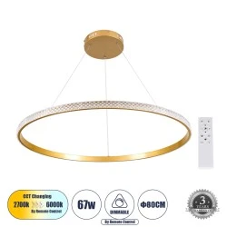 Κρεμαστό Φωτιστικό Δαχτυλίδι-Κύκλος LED DIAMOND CCT 67W 7689lm 360° AC 220-240V - Εναλλαγή Φωτισμού μέσω Τηλεχειριστηρίου All In One - Χρυσό Βούρτσας
