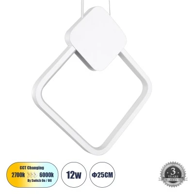 Κρεμαστό Φωτιστικό MARY Design LED CCT 12W 1440lm 300° AC 220-240V - Εναλλαγή Φωτισμού μέσω Διακόπτη On/Off All In One - Μ20 x Π2.3 x Υ28.5cm - Λευκό GloboStar® MARY 61083 Κρεμαστό Φωτιστικό Οροφής Design LED CCT 12W 1440lm 300° AC 220-240V - Εναλλαγή Φωτισμού μέσω Διακόπτη On/Off All In One Ψυχρό 6000k+Φυσικό 4500k+Θερμό 2700k Μ20 x Π2.3 x Υ28.5cm - Λευκό