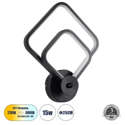 Επιτοίχια απλίκα LED kelvo® ANNA 15W 1800lm 300° AC 220-240V IP20 ρυθμιζόμενο λευκό CCT με εναλλαγή χρωμάτων μαύρο ματ 25x8x30cm