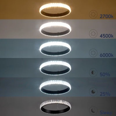 Κρεμαστό φωτιστικό DIAMOND κύκλος LED σε μαύρο χρώμα με εφέ διαμαντιού CCT 20W 2356lm 360° με ρύθμιση φωτισμού Dimmable Φ25cm Μ25 x Π25 x Υ3cm