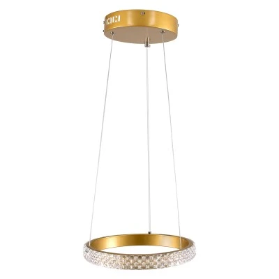 Κρεμαστό φωτιστικό DIAMOND δαχτυλίδι κύκλος LED CCT 20W 2356lm 360° με εναλλαγή φωτισμού μέσω τηλεχειριστηρίου Dimmable Φ25cm σε χρυσό 3 χρόνια εγγύηση Μ25 x Π25 x Υ3cm