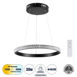 Μοντέρνο κρεμαστό φωτιστικό DIAMOND δαχτυλίδι LED CCT 30W 3513lm 360° AC 220-240V με εφέ διαμαντιού και δυνατότητα ρύθμισης φωτός Dimmable Φ40cm σε μαύρο χρώμα