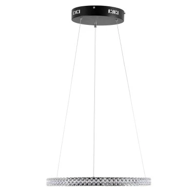 Μοντέρνο κρεμαστό φωτιστικό DIAMOND δαχτυλίδι LED CCT 30W 3513lm 360° AC 220-240V με εφέ διαμαντιού και δυνατότητα ρύθμισης φωτός Dimmable Φ40cm σε μαύρο χρώμα