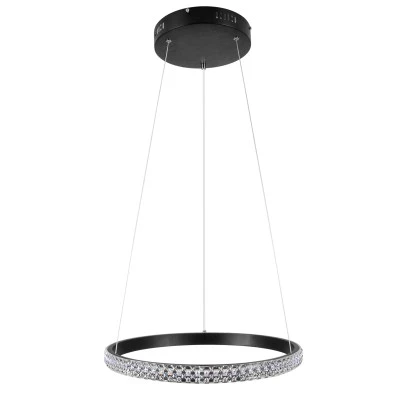 Μοντέρνο κρεμαστό φωτιστικό DIAMOND δαχτυλίδι LED CCT 30W 3513lm 360° AC 220-240V με εφέ διαμαντιού και δυνατότητα ρύθμισης φωτός Dimmable Φ40cm σε μαύρο χρώμα