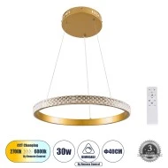 Κρεμαστό Φωτιστικό LED Κύκλος 30W 3513lm CCT Dimmable Φ40cm – Χρυσό με Εφέ Διαμαντιού, Τηλεχειριστήριο, 360°