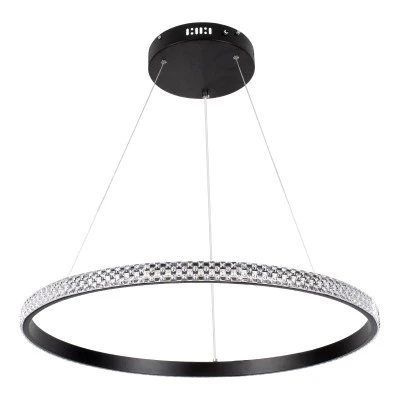 GloboStar® DIAMOND 61130 Κρεμαστό Φωτιστικό Δαχτυλίδι-Κύκλος LED CCT 45W 5230lm 360° AC 220-240V - Εναλλαγή Φωτισμού μέσω Τηλεχειριστηρίου All In One Ψυχρό 6000k+Φυσικό 4500k+Θερμό 2700k Dimmable Φ60cm - Μαύρο - 3 Years Warranty