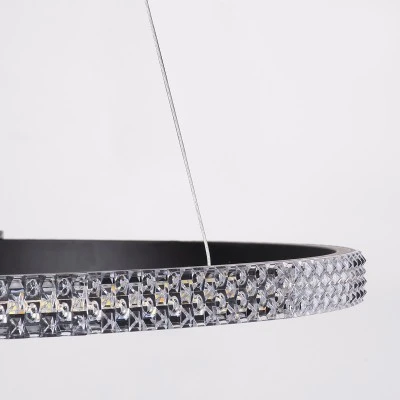 GloboStar® DIAMOND 61130 Κρεμαστό Φωτιστικό Δαχτυλίδι-Κύκλος LED CCT 45W 5230lm 360° AC 220-240V - Εναλλαγή Φωτισμού μέσω Τηλεχειριστηρίου All In One Ψυχρό 6000k+Φυσικό 4500k+Θερμό 2700k Dimmable Φ60cm - Μαύρο - 3 Years Warranty