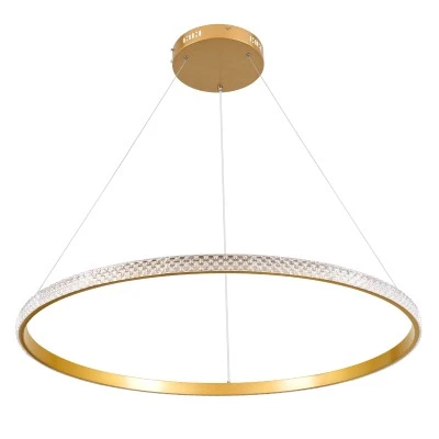 GloboStar® DIAMOND 61133 Κρεμαστό Φωτιστικό Δαχτυλίδι-Κύκλος LED CCT 67W 7689lm 360° AC 220-240V - Εναλλαγή Φωτισμού μέσω Τηλεχειριστηρίου All In One Ψυχρό 6000k+Φυσικό 4500k+Θερμό 2700k Dimmable Φ80cm - Χρυσό Βούρτσας - 3 Years Warranty