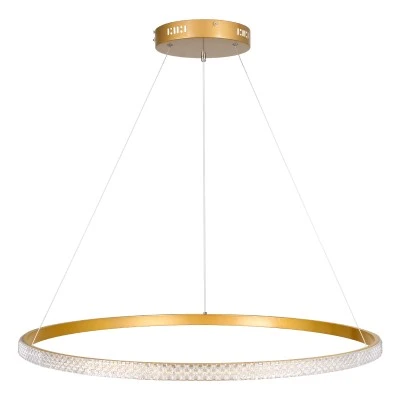 GloboStar® DIAMOND 61133 Κρεμαστό Φωτιστικό Δαχτυλίδι-Κύκλος LED CCT 67W 7689lm 360° AC 220-240V - Εναλλαγή Φωτισμού μέσω Τηλεχειριστηρίου All In One Ψυχρό 6000k+Φυσικό 4500k+Θερμό 2700k Dimmable Φ80cm - Χρυσό Βούρτσας - 3 Years Warranty