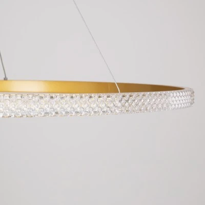 GloboStar® DIAMOND 61135 Κρεμαστό Φωτιστικό Δαχτυλίδι-Κύκλος LED CCT 75W 8743lm 360° AC 220-240V - Εναλλαγή Φωτισμού μέσω Τηλεχειριστηρίου All In One Ψυχρό 6000k+Φυσικό 4500k+Θερμό 2700k Dimmable Φ100cm - Χρυσό Βούρτσας - 3 Years Warranty
