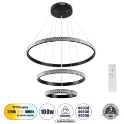 Κρεμαστό Φωτιστικό Δαχτυλίδι-Κύκλος LED DIAMOND TRIO CCT 100W 12123lm 360° AC 220-240V - Εναλλαγή Φωτισμού μέσω Τηλεχειριστηρίου All In One- Μαύρο 