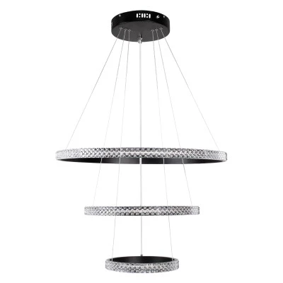 GloboStar® DIAMOND TRIO 61136 Κρεμαστό Φωτιστικό Δαχτυλίδι-Κύκλος LED CCT 100W 12123lm 360° AC 220-240V - Εναλλαγή Φωτισμού μέσω Τηλεχειριστηρίου All In One Ψυχρό 6000k+Φυσικό 4500k+Θερμό 2700k Dimmable Φ25+40+60cm - Μαύρο - 3 Years Warranty