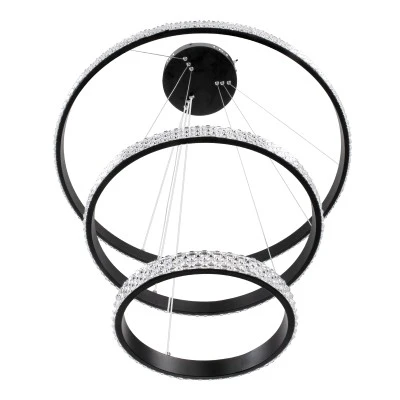 GloboStar® DIAMOND TRIO 61136 Κρεμαστό Φωτιστικό Δαχτυλίδι-Κύκλος LED CCT 100W 12123lm 360° AC 220-240V - Εναλλαγή Φωτισμού μέσω Τηλεχειριστηρίου All In One Ψυχρό 6000k+Φυσικό 4500k+Θερμό 2700k Dimmable Φ25+40+60cm - Μαύρο - 3 Years Warranty