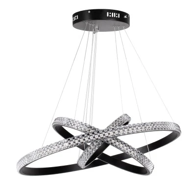 GloboStar® DIAMOND TRIO 61136 Κρεμαστό Φωτιστικό Δαχτυλίδι-Κύκλος LED CCT 100W 12123lm 360° AC 220-240V - Εναλλαγή Φωτισμού μέσω Τηλεχειριστηρίου All In One Ψυχρό 6000k+Φυσικό 4500k+Θερμό 2700k Dimmable Φ25+40+60cm - Μαύρο - 3 Years Warranty