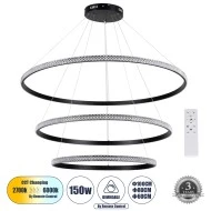 Κρεμαστό Φωτιστικό Δαχτυλίδι-Κύκλος LED DIAMOND TRIO CCT 150W 18379lm 360° AC 220-240V - Εναλλαγή Φωτισμού μέσω Τηλεχειριστηρίου All In One- Μαύρο