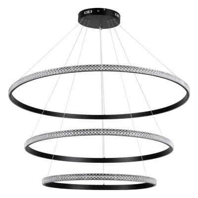 GloboStar® DIAMOND TRIO 61140 Κρεμαστό Φωτιστικό Δαχτυλίδι-Κύκλος LED CCT 150W 18379lm 360° AC 220-240V - Εναλλαγή Φωτισμού μέσω Τηλεχειριστηρίου All In One Ψυχρό 6000k+Φυσικό 4500k+Θερμό 2700k Dimmable Φ60+80+100cm - Μαύρο - 3 Years Warranty