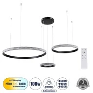 Κρεμαστό Φωτιστικό Δαχτυλίδι-Κύκλος LED DIAMOND TRIO CCT 100W 12123lm 360° AC 220-240V - Εναλλαγή Φωτισμού μέσω Τηλεχειριστηρίου All In One- Μαύρο 