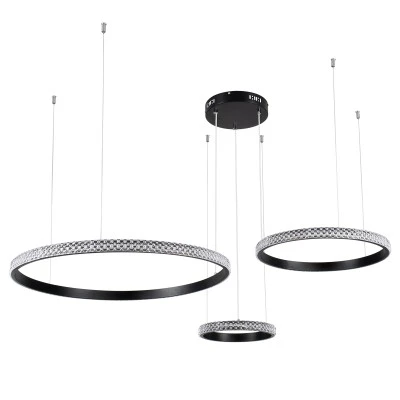GloboStar® DIAMOND TRIO 61142 Κρεμαστό Φωτιστικό Δαχτυλίδι-Κύκλος LED CCT 100W 12123lm 360° AC 220-240V - Εναλλαγή Φωτισμού μέσω Τηλεχειριστηρίου All In One Ψυχρό 6000k+Φυσικό 4500k+Θερμό 2700k Dimmable Φ25+40+60cm - Μαύρο - 3 Years Warranty