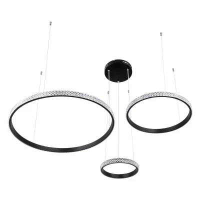 GloboStar® DIAMOND TRIO 61142 Κρεμαστό Φωτιστικό Δαχτυλίδι-Κύκλος LED CCT 100W 12123lm 360° AC 220-240V - Εναλλαγή Φωτισμού μέσω Τηλεχειριστηρίου All In One Ψυχρό 6000k+Φυσικό 4500k+Θερμό 2700k Dimmable Φ25+40+60cm - Μαύρο - 3 Years Warranty