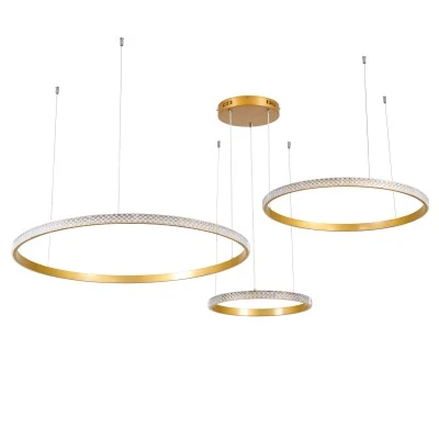 GloboStar® DIAMOND TRIO 61145 Κρεμαστό Φωτιστικό Δαχτυλίδι-Κύκλος LED CCT 120W 14723lm 360° AC 220-240V - Εναλλαγή Φωτισμού μέσω Τηλεχειριστηρίου All In One Ψυχρό 6000k+Φυσικό 4500k+Θερμό 2700k Dimmable Φ40+60+80cm - Χρυσό Βούρτσας - 3 Years Warranty