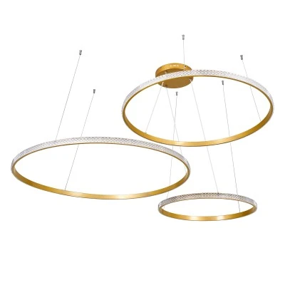 GloboStar® DIAMOND TRIO 61147 Κρεμαστό Φωτιστικό Δαχτυλίδι-Κύκλος LED CCT 150W 18379lm 360° AC 220-240V - Εναλλαγή Φωτισμού μέσω Τηλεχειριστηρίου All In One Ψυχρό 6000k+Φυσικό 4500k+Θερμό 2700k Dimmable Φ60+80+100cm - Χρυσό Βούρτσας - 3 Years Warranty
