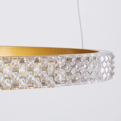 GloboStar® DIAMOND TRIO 61147 Κρεμαστό Φωτιστικό Δαχτυλίδι-Κύκλος LED CCT 150W 18379lm 360° AC 220-240V - Εναλλαγή Φωτισμού μέσω Τηλεχειριστηρίου All In One Ψυχρό 6000k+Φυσικό 4500k+Θερμό 2700k Dimmable Φ60+80+100cm - Χρυσό Βούρτσας - 3 Years Warranty