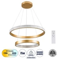 Κρεμαστό Φωτιστικό Δαχτυλίδι-Κύκλος LED DIAMOND DUO CCT 75W 8743lm 360° AC 220-240V - Εναλλαγή Φωτισμού μέσω Τηλεχειριστηρίου All In One - Χρυσό Βούρτσας