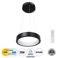 Κρεμαστό Φωτιστικό NEMESIS Δαχτυλίδι-Κύκλος LED CCT 20W 2356lm 360° AC 220-240V - Εναλλαγή Φωτισμού μέσω Τηλεχειριστηρίου All In One -Dimmable Φ25cm - Μαύρο 