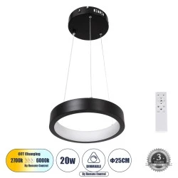 Κρεμαστό Φωτιστικό NEMESIS Δαχτυλίδι-Κύκλος LED CCT 20W 2356lm 360° AC 220-240V - Εναλλαγή Φωτισμού μέσω Τηλεχειριστηρίου All In One -Dimmable Φ25cm - Μαύρο 