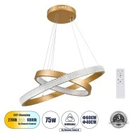 Κρεμαστό Φωτιστικό Δαχτυλίδι-Κύκλος LED DIAMOND DUO CCT 75W 8743lm 360° AC 220-240V - Εναλλαγή Φωτισμού μέσω Τηλεχειριστηρίου All In One - Χρυσό Βούρτσας