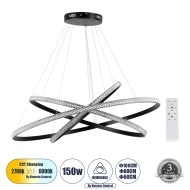 Κρεμαστό Φωτιστικό Δαχτυλίδι-Κύκλος LED DIAMOND TRIO CCT 150W 18379lm 360° AC 220-240V - Εναλλαγή Φωτισμού μέσω Τηλεχειριστηρίου All In One - Μαύρο 