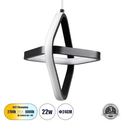 Κρεμαστό Φωτιστικό ROSE Design LED CCT 22W 2640lm 300° AC 220-240V - Εναλλαγή Φωτισμού μέσω Διακόπτη On/Off All In One - Μ24 x Π22 x Υ24cm - Μαύρο GloboStar® ROSE 61064 Κρεμαστό Φωτιστικό Οροφής Design LED CCT 22W 2640lm 300° AC 220-240V - Εναλλαγή Φωτισμού μέσω Διακόπτη On/Off All In One Ψυχρό 6000k+Φυσικό 4500k+Θερμό 2700k Μ24 x Π22 x Υ24cm - Μαύρο