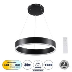 Κρεμαστό Φωτιστικό VENOM LED 30W 3513lm CCT Dimmable Φ40cm – Μαύρο, Τηλεχειριστήριο, 2700K-4500K-6000K