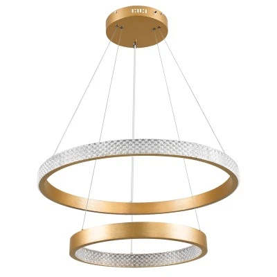 GloboStar® DIAMOND DUO 61151-DECO Κρεμαστό Φωτιστικό Δαχτυλίδι-Κύκλος LED CCT 75W 8743lm 360° AC 220-240V - Εναλλαγή Φωτισμού μέσω Τηλεχειριστηρίου All In One Ψυχρό 6000k+Φυσικό 4500k+Θερμό 2700k Dimmable Φ40+60cm - Χρυσό Βούρτσας - 3 Years Warranty