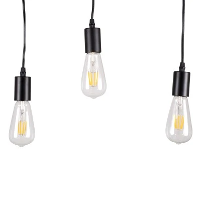 GloboStar® JOLLY 00605 Vintage Κρεμαστό Φωτιστικό Ανάρτηση Τρίφωτο 3 x E27 IP20 Μαύρο Μέταλλο, Καφε Ξύλο με Μαύρο Πλαστικό - Μ55 x Π6 x Υ30cm έως Y115cm max