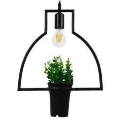 Μοντέρνο Κρεμαστό Φωτιστικό FLOWERPOT  Μονόφωτο 1 x E27 Μαύρο Μεταλλικό με Διακοσμητικό Φυτό Φ34 x Y34cm